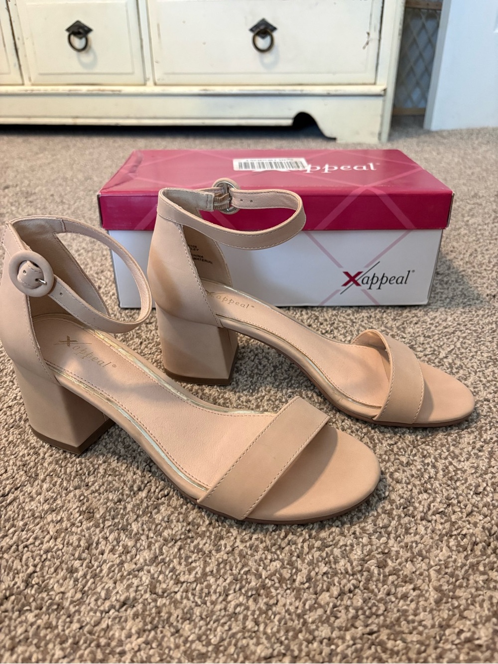 Xappeal Women's Nude Ankle-Strap Block Heels